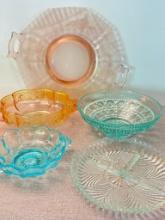 Group of Vintage Colorful Glass Serving Pieces