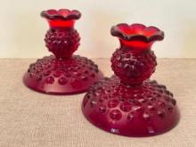 Pair of Red Glass Candle Holders