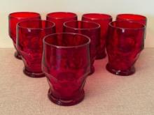 Set of 8 Red Glass Drinking Glasses
