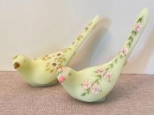Pair of Vintage Uranium Glass Birds