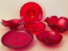 Group of Red Glass Serving Pieces