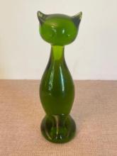 Vintage Handblown Green Glass Cat