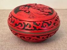 Asian Carved Cinnabar Trinket Box