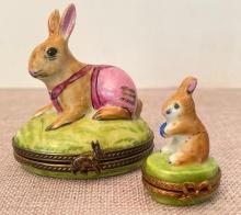 Pair of Rabbit Limoge Trinket Boxes