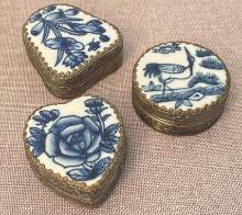 Group of 3 Blue & White Chinese Trinket Boxes