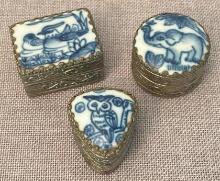 Group of 3 Blue & White Chinese Trinket Boxes