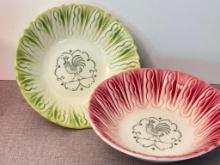 Pair of Scio Pottery Rooster Bowls