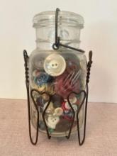 Button Filled Mason Jar with Holder