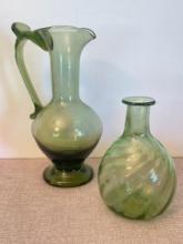 Hand Blown Glass Vase and Pitcher