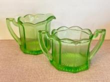 Vintage Uranium Glass Cream and Sugar Bowl