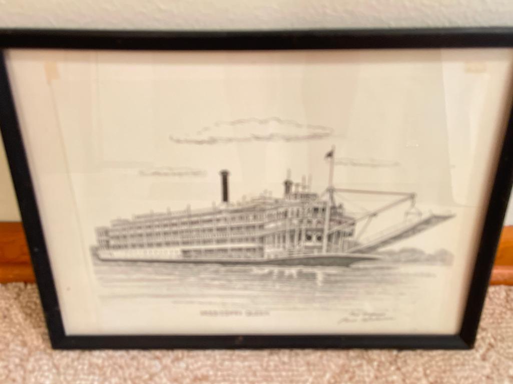 Vintage Framed Print Drawing - Signed by Artist