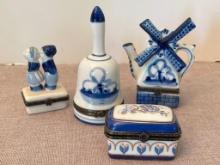 Group of Blue and White Delft Holland Trinket Boxes