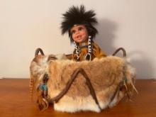 Authentic Indian Porcelain Doll with Handmade Basket