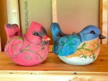 Pair of Hanging Composite Bird Flower Pots