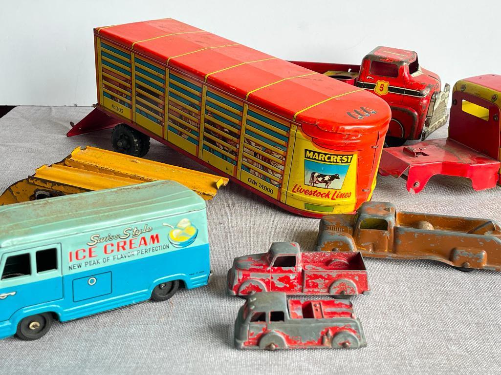 Group of Vintage Tin Toy Cars - All with Damage