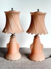 Pair of Vintage Art Deco Pink Glass Boudoir Lamps