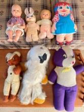 Group of Vintage Plush Animals and Dolls