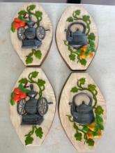 Set of 4 Plaster Wall Hangings