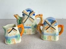 Windmill Teapot, Creamer and Sugar Set