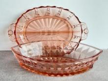 Pair of Pink Glass Serving Dishes