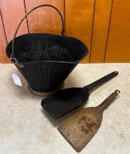 Antique Coal Bucket with Two Shovels