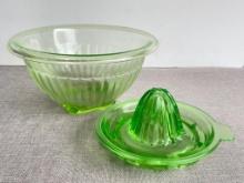 Vintage Uranium Glass Bowl and Juicer