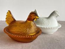 Pair of Vintage Glass Hen on Nest Candy Dishes