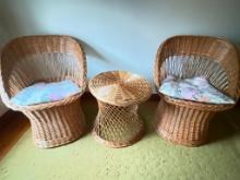 Pair of Wicker Chairs with Table