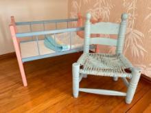Vintage Wooden Youth Chair and Baby Crib