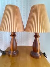 Pair of Inlaid Turned Wood Lamps