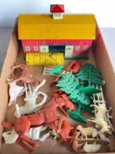 Vintage Tin Barn with Mixed Lot of Farm Animals