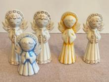 Group of 5 Ceramic Christmas Angels