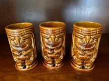 Set of 3 Ceramic Tiki Glasses