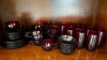 Set of Vintage Red Glass Dishes