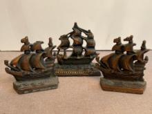 Group of 3 Cast Iron Ship Bookends