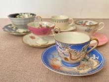 Group of Five Vintage Tea Cups and Saucers