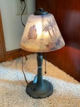 Vintage Handel Reverse Hand Painted Glass Shade Lamp