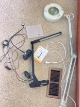 Pair of Desk Lamps and Magnifier