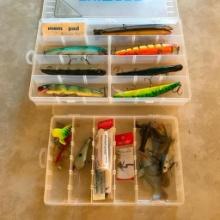 Fishing Lure Lot with Plastic Storage Containers