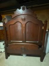 Antique Wooden Full-Size Headboard, Foot Board and Rails