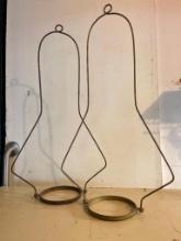 Pair of Interesting Metal Plant / Lantern / Oil Lamp Hangers