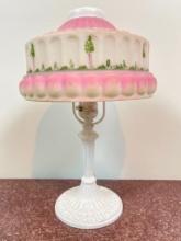 Vintage Boudoir Lamp with Hand Painted Glass Shade