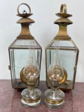 Pair of Vintage Wall Mounted Sconces with Oil Lamps