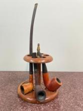Vintage Pipe Stand with Tobacco Pipes