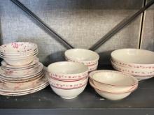 Mixed Group of Cream and Red Dishes