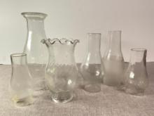 Group of Glass Oil Lamp Chimneys