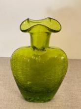 Hand Blown Crackle Glass Short Vase