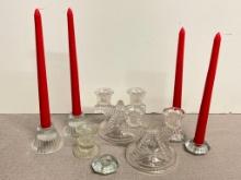 Group of Clear Glass Candle Stick Holders