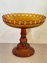 Vintage Amber Glass Pedestal Dish