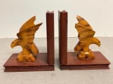 Wooden Carved Eagle Bookends